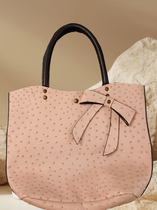 Handbags - Women's Pink Bow Accent Tote Bag